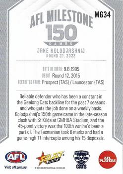 2023 Select AFL Footy Stars - AFL Milestones Games #MG34 Jake Kolodjashnij Back